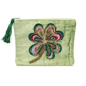 Etui fluweel groen met klavertje vier 20x15cm