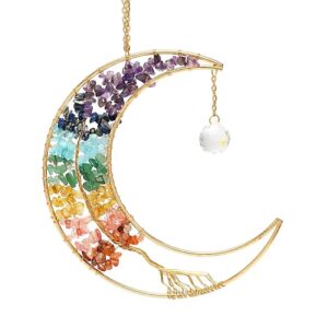 Suncatcher maan levensboom chakra stenen 28x16cm